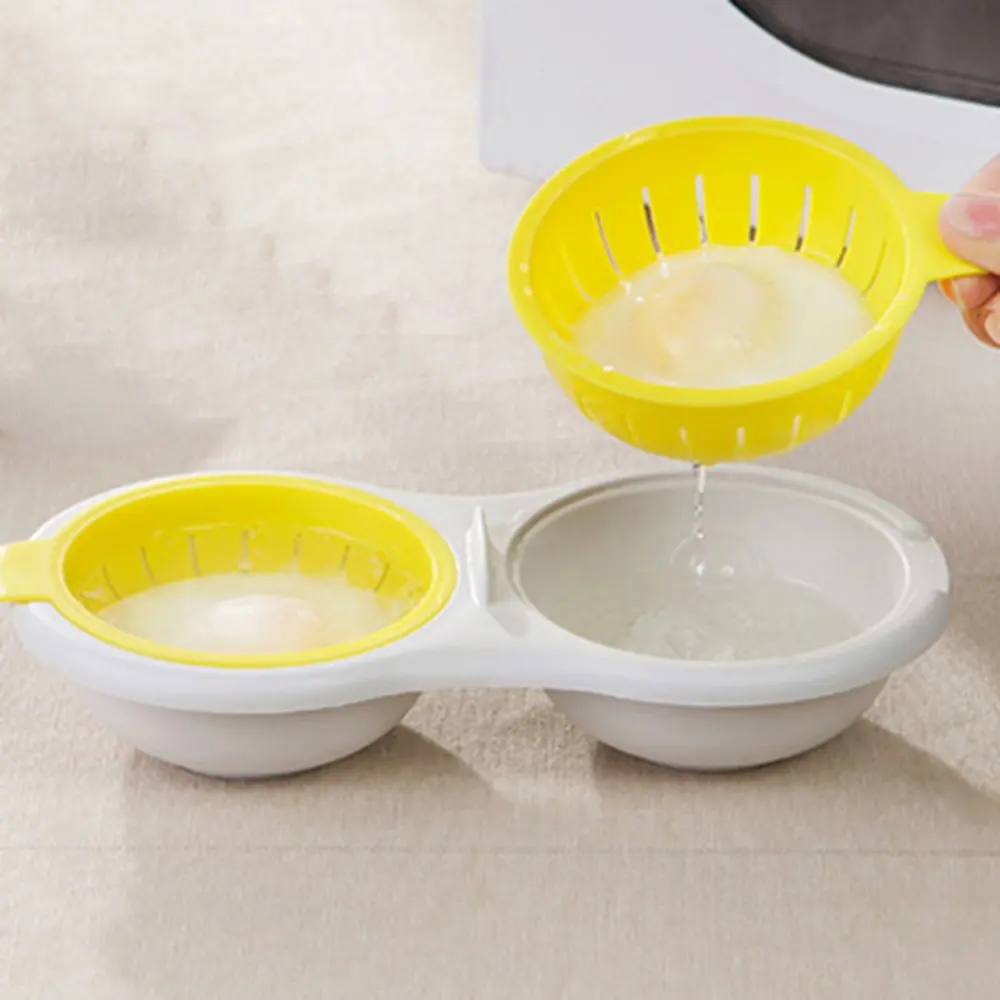 

1PC Multifunctional Microwave Egg Poacher Double Cup Egg Cooker Microwave Steamer Egg Poaching Cup Kitchen Gadget