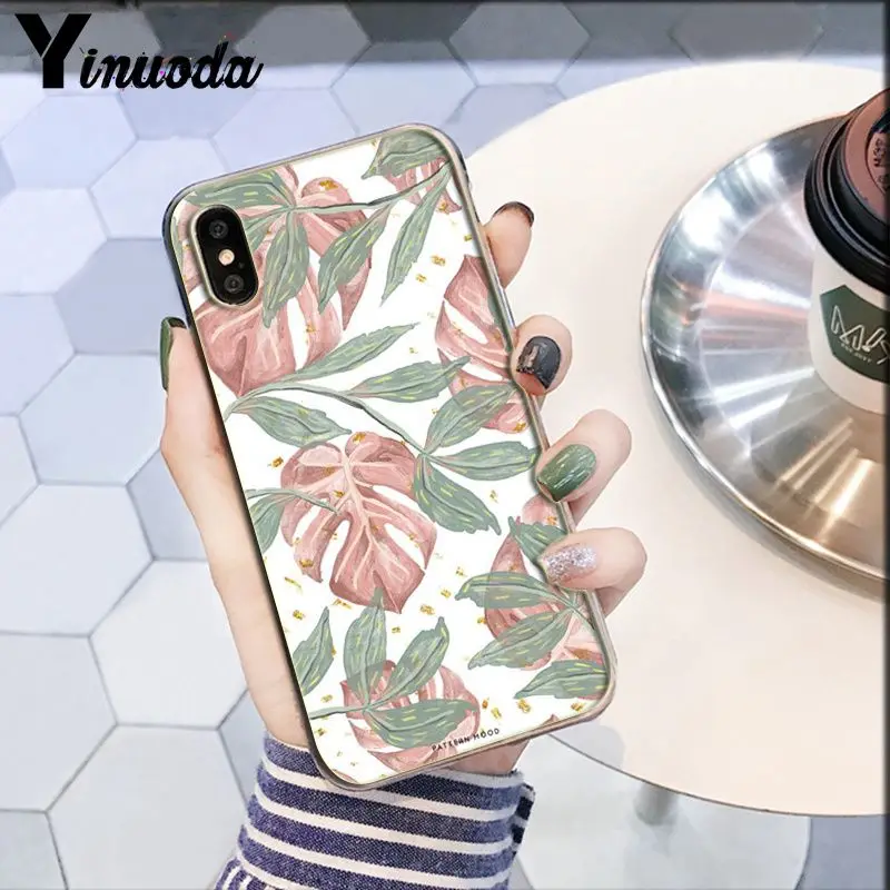 Yinuoda карамельный цвет с принтом листьев Модный чехол для телефона для iPhone X XS MAX 6 6s 7 7plus 8 8Plus 5 5S SE XR - Цвет: A16