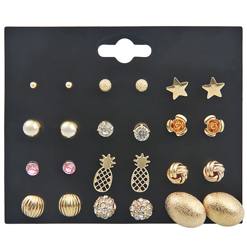 

NDFSOUL-SY72 Unique Design Vintage Small Stud Earrings Set For Women Punk Alloy Leaves Star Earrings Jewelry