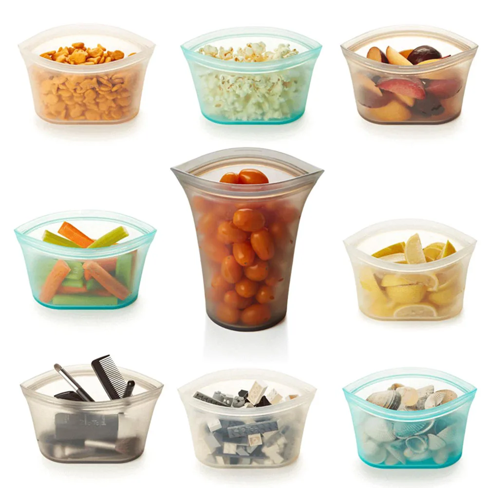 

3 Pcs Silicone Food Storage Containers Stand Up Zip Shut Bag Leakproof Containers Reusable Zip Top Food Bags Cup Containers