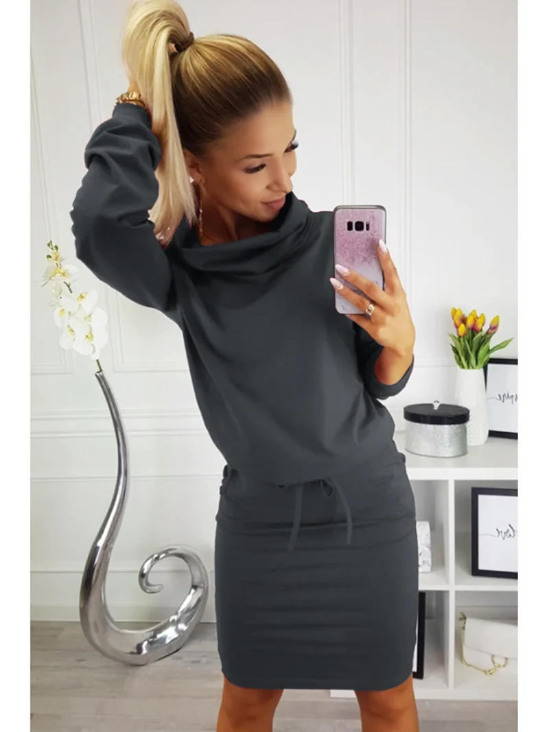 

2019 Casual Turtleneck Long Sleeve Autumn Dress Fashion Robe Femme Women Bodycon Bandage Dress Clothing Fall