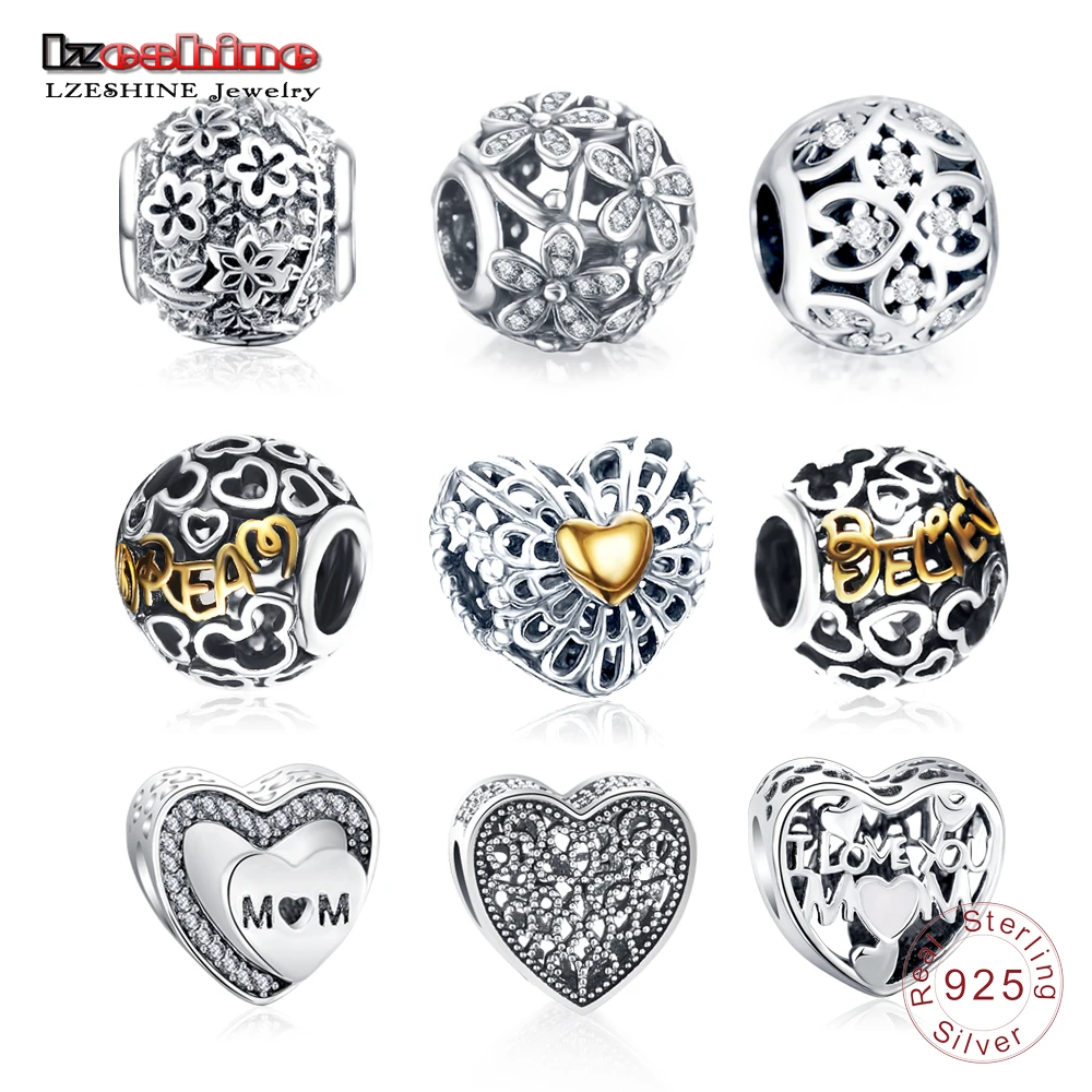 

Dropshipping LZESHINE Trendy Authentic 925 Sterling Silver Love Heart Zircon Charms Fit Pandora Charms Bracelet Women Jewelry