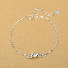 925 Серебряный Кот браслеты 925 Мода Кот Шарм Браслеты тонкие ювелирные изделия с бриллиантами для женщин подарок