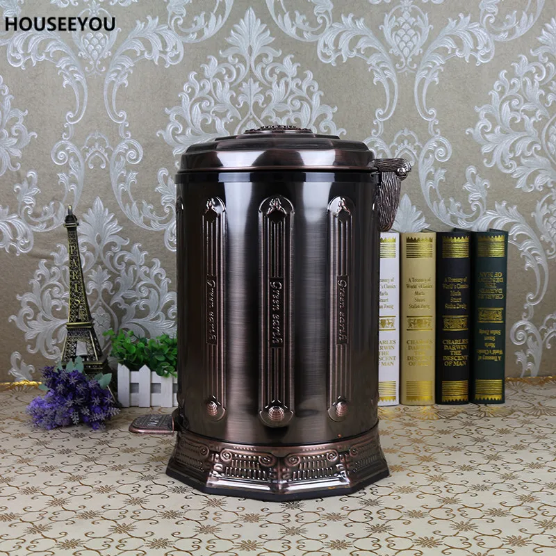 6L/10L High Quality Trash Can Embossed Cover Dustbin with Red/Green