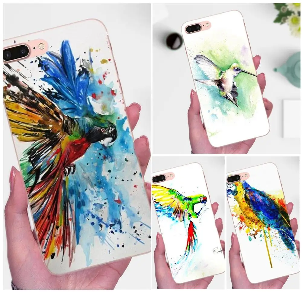 

Watercolor Beautiful Bird Parrot Vintage Canvas For Xiaomi Mi3 Mi4 Mi4C Mi4i Mi5 Mi 5S 5X 6 6X 8 SE A1 Max Mix 2 Note 3 4