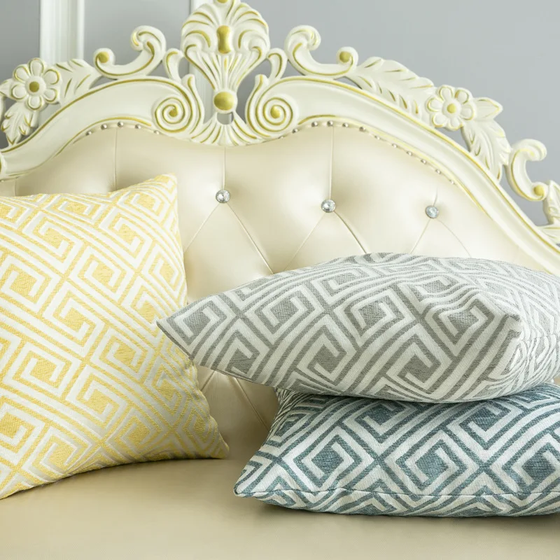 

Europe Pillow Case For Home Sofa Chair Car Decorative Geometric Pillow Cover Square Delicate Chenille Jacquard Cushion Cover 1Pc