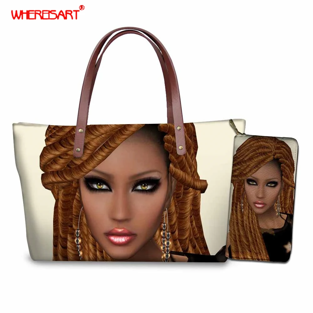 

WHEREISART beach bag set for 2019 summer waterproof large tote, ladies african hand bag with purses set fashion bags for women
