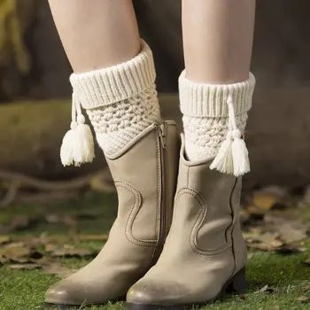 

European And American Leg Cover Girl Warm Wool Boot Cover Knitted Christmas Turn Over Hole Twill Socks Leg Warmers 3pair/lot