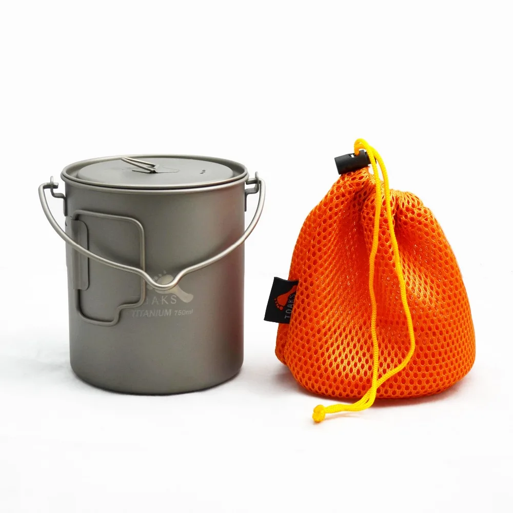 Olla de titanio TOAKS con mango de fianza para acampar al aire libre equipo ligero 750 ml, 1100 ml, 1300 ml, 1600 ml, 2000 ml