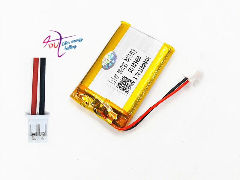 

3.7V 1800mAh Lithium Polymer LiPo Rechargeable Battery with JST PH 2.0mm 2pin connector For MP3 DVD PAD camera GPS laptop 803450