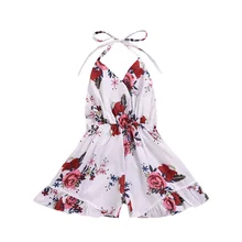 Модное платье-комбинезон с цветочным принтом для маленьких девочек; детские штаны на подтяжках; платье-комбинезон; детский свободный спортивный костюм на шнурке; D20