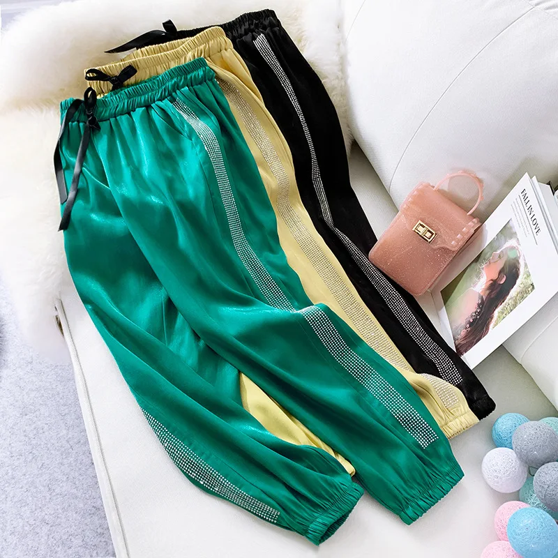 

Spring Summer Leisure Pants Women Jogger Haren Pants Bottoms Striped Drawstring Sweatpants Elastic Waist Streetwear Pants