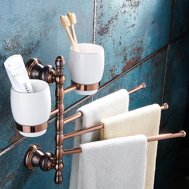 

ORB color five-bar black with gold three-bar bathroom set,American all-copper rotating towel rail, rose gold activity towel bar