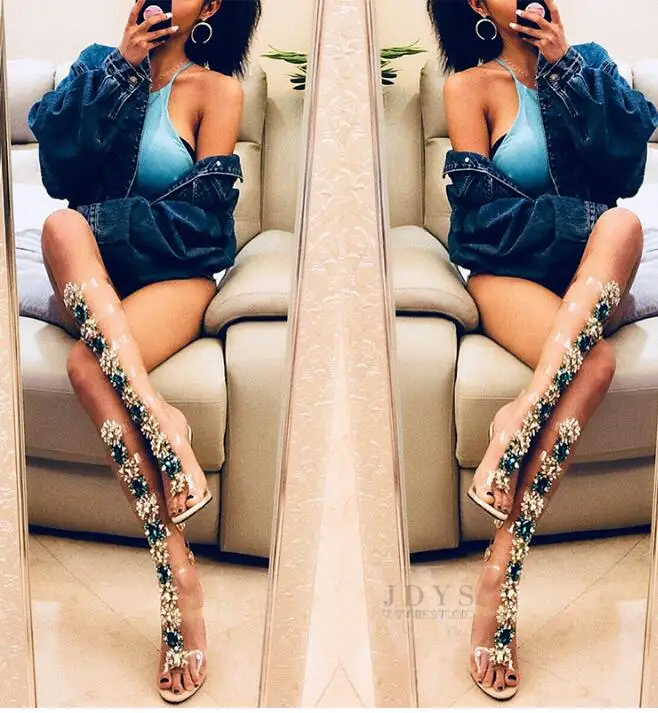 Sexy Tacones As Sandalias Alto Adornado Venta 2019 Caliente Delgada Pictures Pvc Tacón Hebilla Cristal La Correa De Patchwork Botas wTg70g