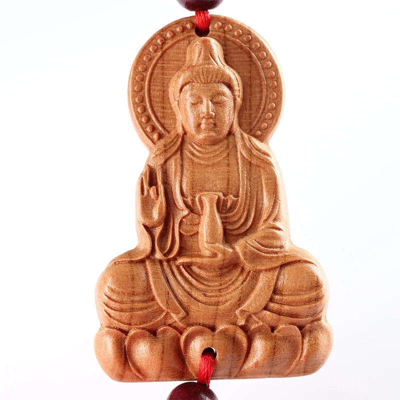 Традиционный брелок для ключей Lucky Wood Buddha Круглый круглый украшение автомобиля