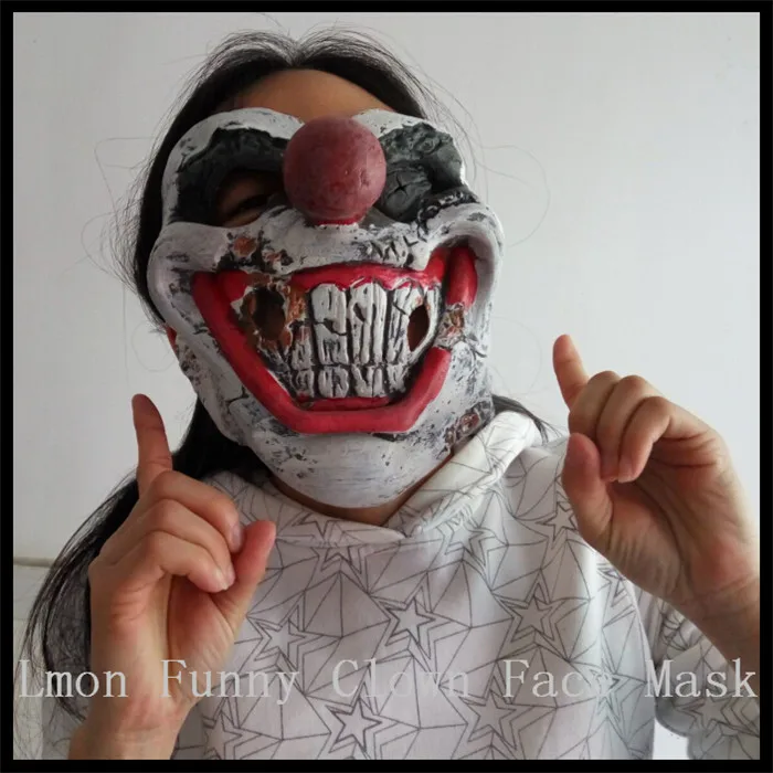 Half Face Clown Eye Mask Scary Jester Red Nose Halloween Fancy Dress Costume