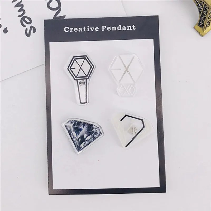 

Kpop EXO LOGO Fans Badge for Bag Hats Clothes Fashion Chest Pins Brooch Set 4 Pieces Geometric Pattern Girls Jewelry