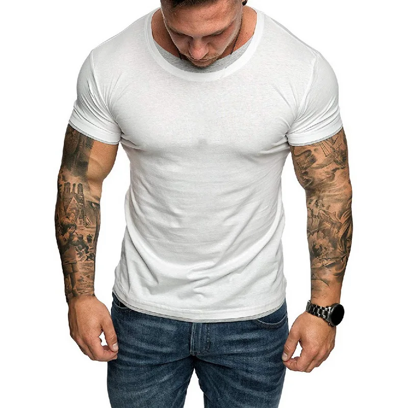 

MJARTORIA Men's Summer Solid Color Fashion Casual Slim Breathable Cool Short Sleeve Round Neck T-Shirt Comfort Trend Top