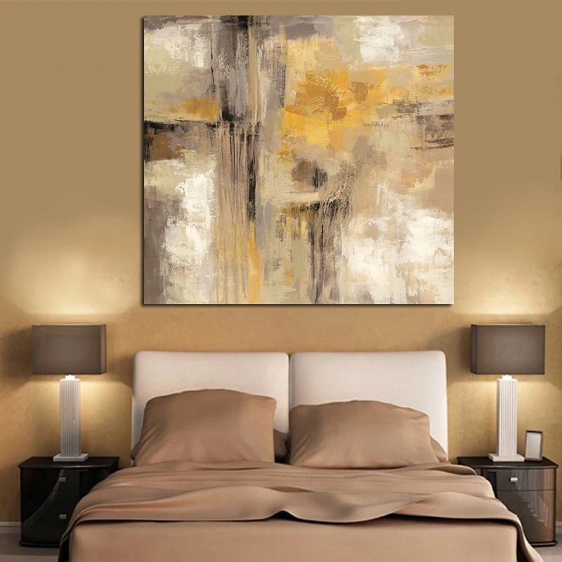 HD Print Yellow Gray Abstract Oil painting on Canvas Professional Art Poster Wall Picture for Living Room Sofa Home Decoration (2)
