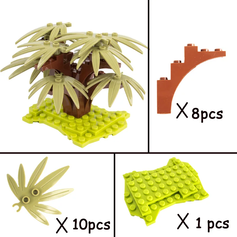Городские аксессуары уличная лампа джунгли зоо Рокери трава животный мир, растение цветы сад уличный свет строительные блоки кирпичи игрушки C114 - Цвет: LGBrown-Set