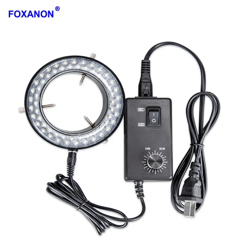 

Foxanon LED Ring Light Illuminator Lamp AC 110V 220V Adjustable Stereo Microscope Light 4.5W 60 LEDs No Flickering Circle Light