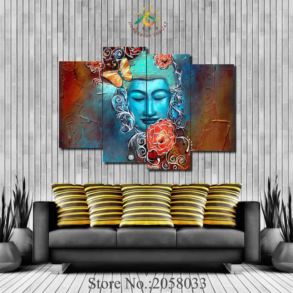 

3 or 4 Pieces Abstract Flowers Buddha Pictures Painting Modern Home Decor Canvas Poster Living Room Modular Wall Art