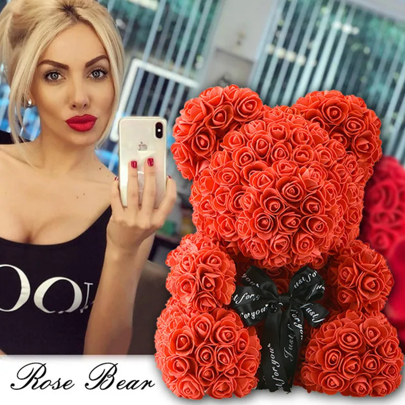 

2019 Drop Shipping 40cm Red Bear Rose Artificial Soap Roses Teddy Bear Rose Flower Doll Christmas Valentine Gift Girl Friend