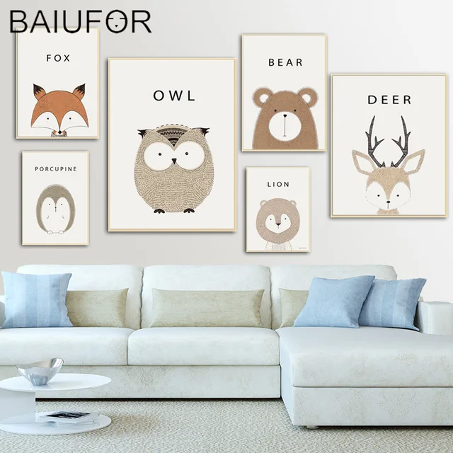 Baiufor Cartoon Animals Bear Fox Wall Art Canvas Nordic Poster Baiufor Cartoon Animals Bear Fox Wall Art Canvas Nordic Poster Nursery Prints Painting Picture Baby Bedroom