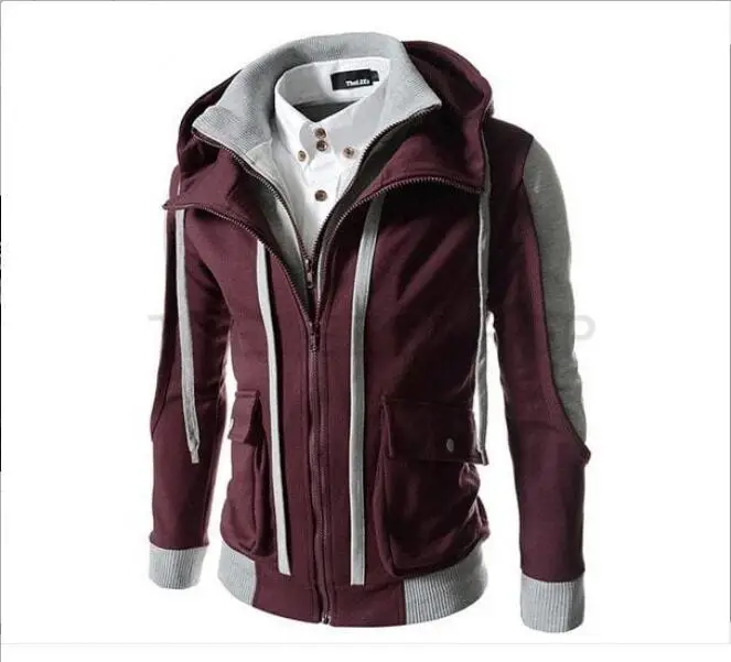 

Fake Two-piece Coat Men’s Slim Fit Outwear Tops Stand Collar Patchwork Men Coats