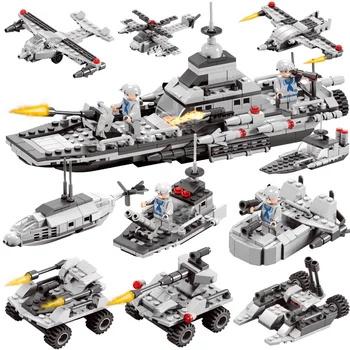 

419pcs 6 IN 1 Military WarShip Fleet Blocks Educational Assemble Building Block Sets Compatible With Legoed Toys For Children