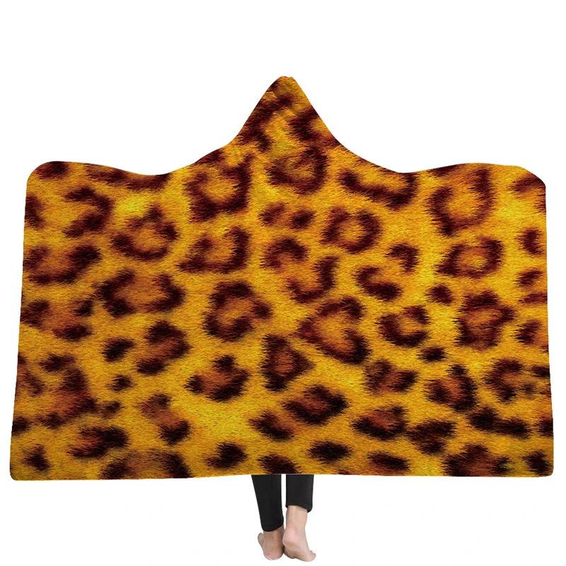 

Animal Fur Pattern Printed Hoodie Blanket Thick Winter Warm Soft Fluffy Machine Washable Coral Fleece Blanket Thermal Blanket