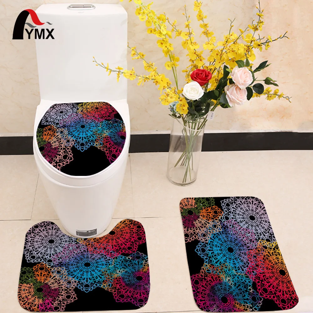 

3pcs/set Mandala Printing Toilet Seat Cover Flannel Fabric Toilet Case Geometric Non-slip Bathroom Mat Home Decoration Products