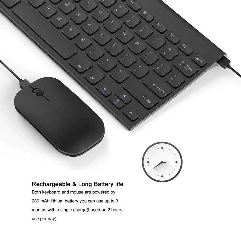 B.O.W Беспроводная USB клавиатура мышь комбо для ПК/ноутбука перезаряжаемый шепот