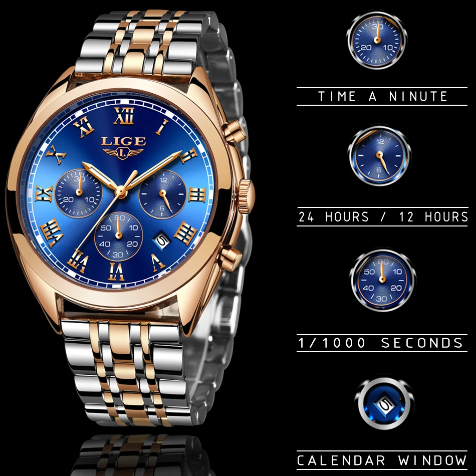 LIGE Watch Men Fashion Sport Quartz Clock Mens Watches Top Brand Luxury Full Steel Business Waterproof Watch Relogio Masculino