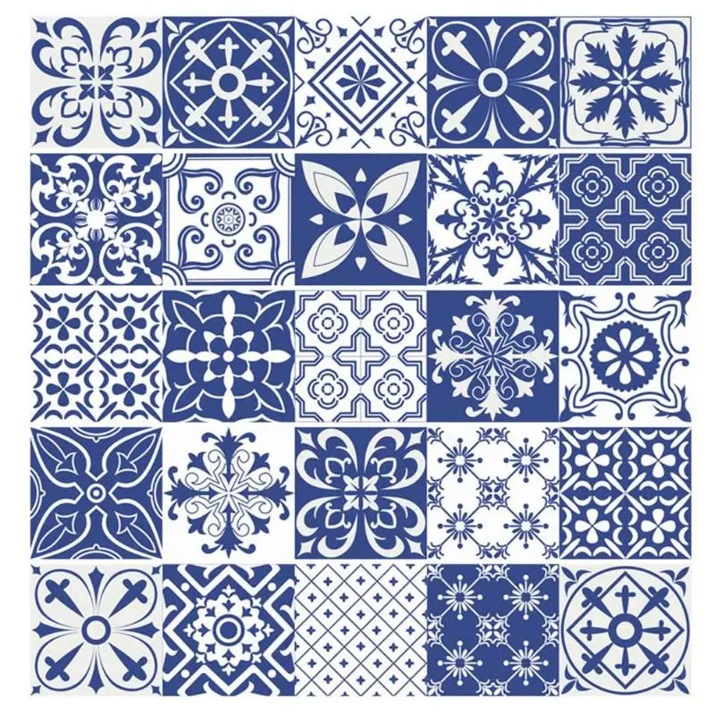 Средиземноморский стиль цветок квадратный самоклеящийся ПВХ плитка стикер s Белый Синий Ретро Цветочный стикер для настенной плитки для кухни ванной комнаты