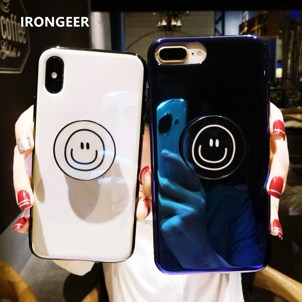 IRONGEER For iPhone X 6 6S 7 8 Plus Cut Bear Winnie Pooh Piglet Blue Light Case Phone Holder Ring Air Bag Multifunction Stand |