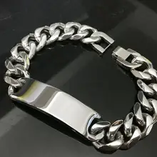 15 мм широкий для мужские высококачественной нержавеющей стали Снаряженная Heavy огромный Гладкий id браслет
