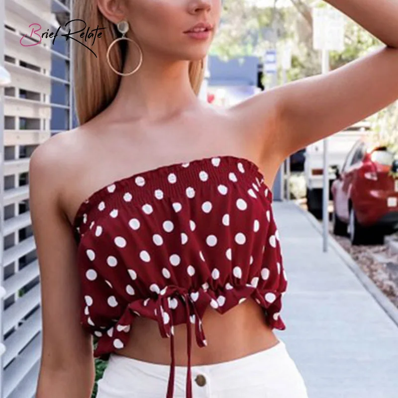 

Brief Relate Summer Cute Polka Dot Summer Short Tops Red Off Shoulder Women Shirt Mini Blouse Sleeveless Top Cloth