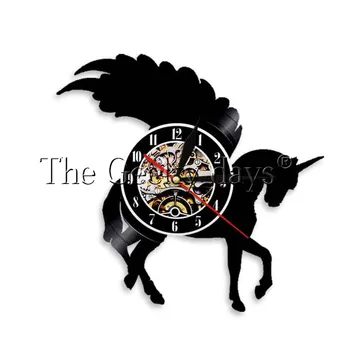 

Glitter Unicorn Wall Art Silhouette Vinyl Record Wall Clock Fly Horse Illuminated Display Emblem Lamp Girl Cave Teenager Spirit