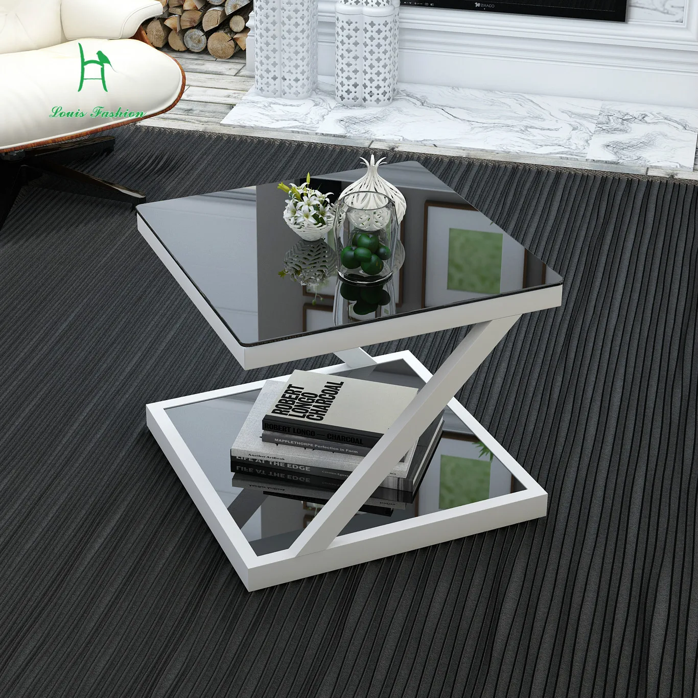 Simple modern edge tempered glass small coffee table square corner of ...