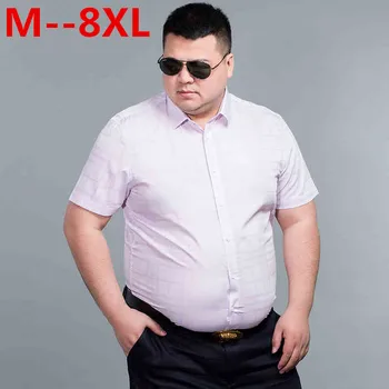 

Plus size 10XL 8XL 6XL Men Shirt Short Sleeve Turn Down Collar Plaid Shirt Curved Shirtail Male Tops New Arrivals Plaid Shirts