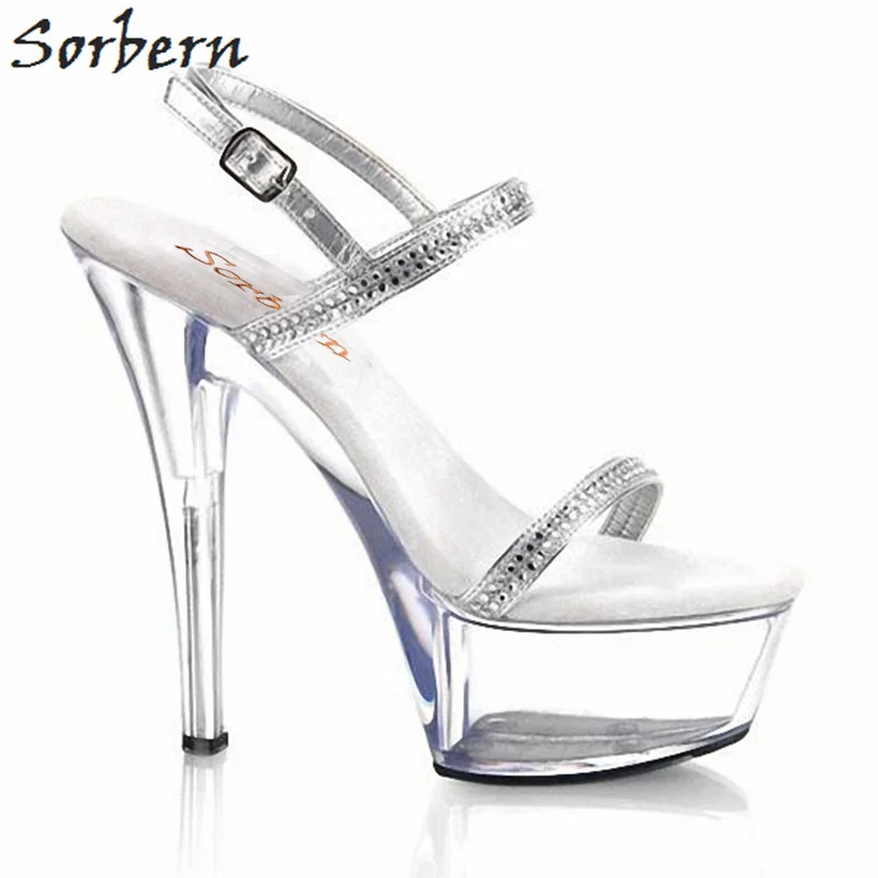 

Sorbern Transparent heels sandals designer brand fashion women shoes party rhinestone shoes custom color size 9 lady sandalias