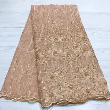 

Cassiel Latest French Nigerian Laces Fabrics With Beads Gold African Lace Fabric 2019 High Quality French Tulle Lace Material