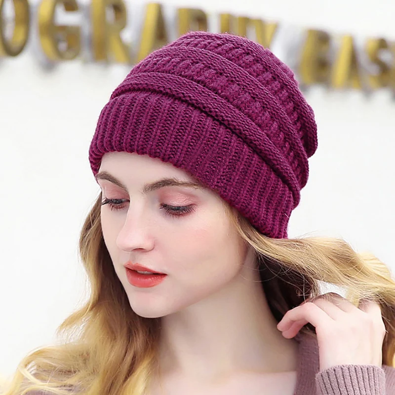 Drop Shipping Beanie Women Cap Hat Skully Trendy Warm Chunky Soft