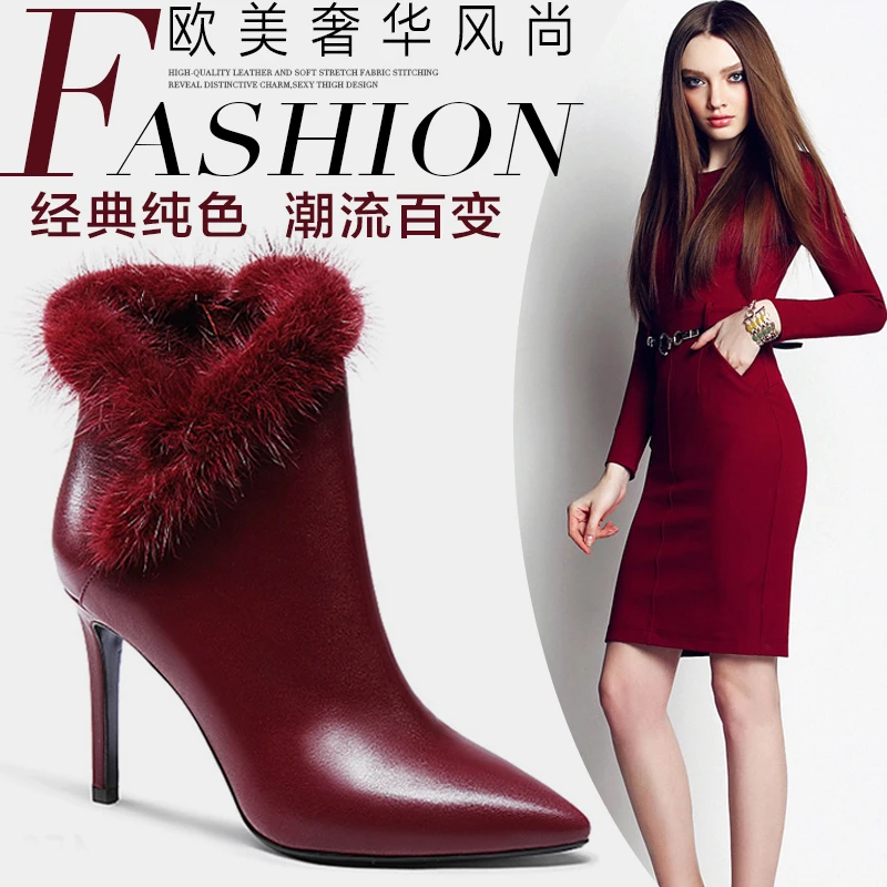 Женские Ботильоны на каблуке; Коллекция года; сезон осень-зима; Botas; красная обувь на высоком каблуке; женские замшевые ботинки на платформе; женская обувь; большой размер 40
