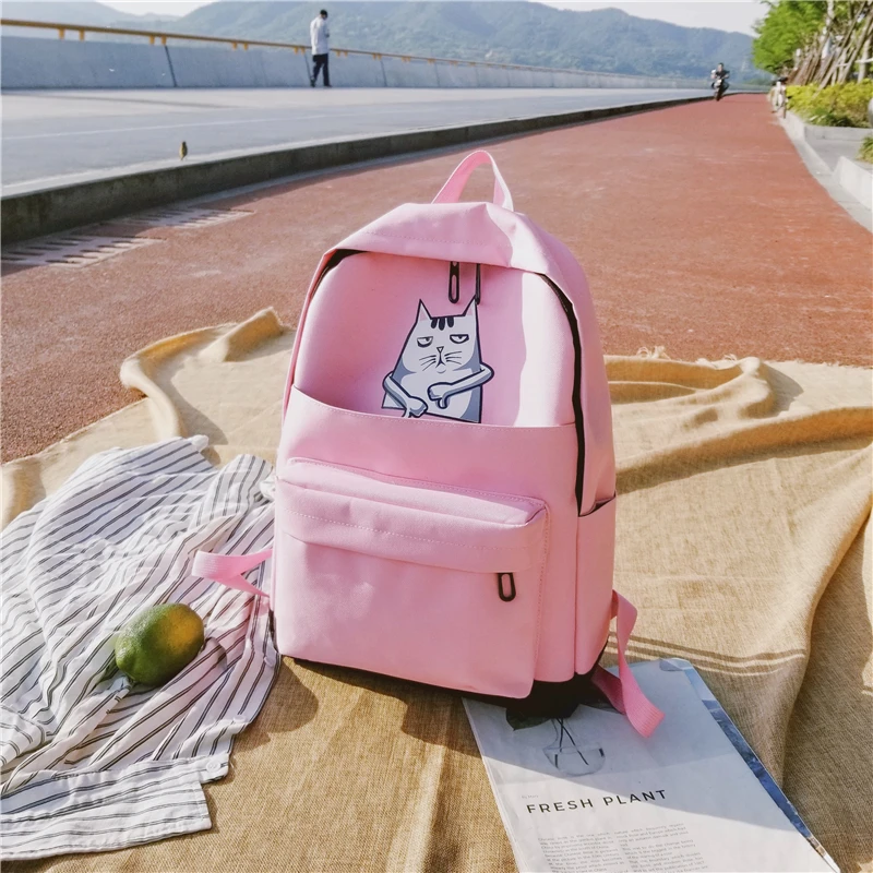 Menghuo Casual Women School Backpack Lovely Cat Printed Canvas Backpack Teenager Girls Large Capacity Ladies School Bag Mochilas (24)