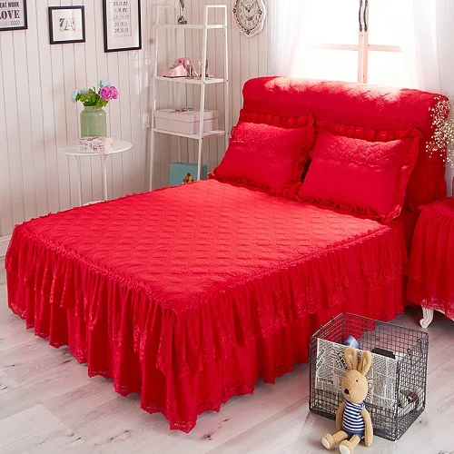 Color3 Стеганый толстый матрас 1,5x2 м/1,8x2 м/2x2,2 м королевская королева размер кружева девушки 4 шт постельное белье юбка Набор наволочек девушки спальный гарнитур - Цвет: Color3