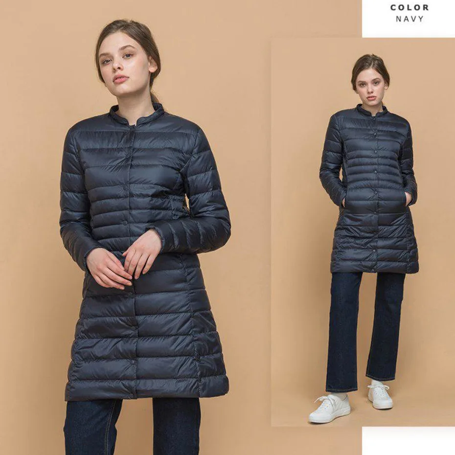

ZOGAA Woman Spring Padded Warm Coat Ultra Light Duck Down Female Jacket Long Overcoat Slim Women's Jackets Portable Jacket