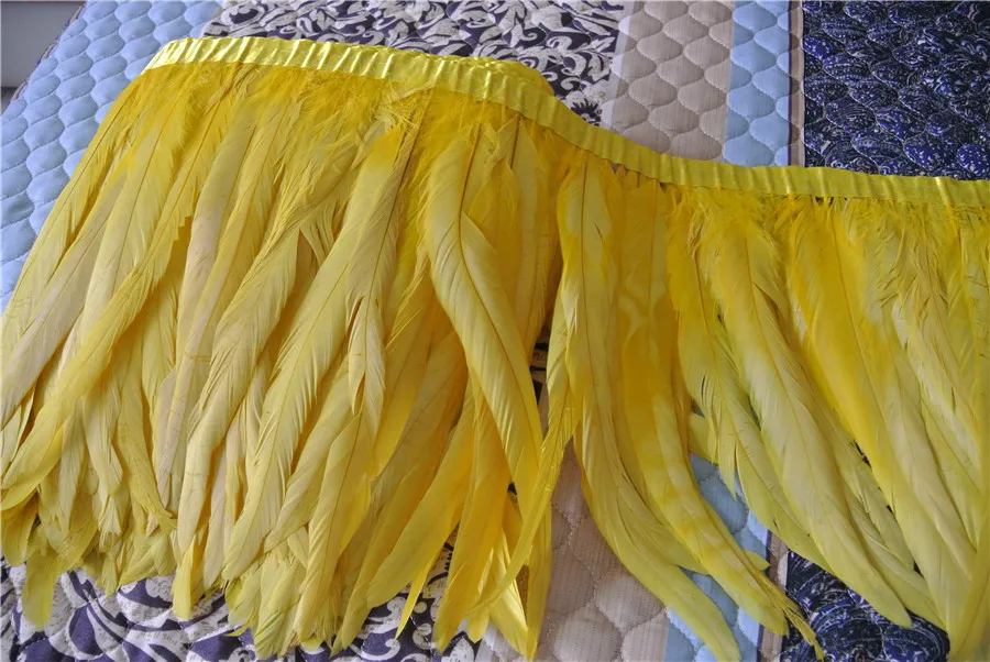 

10 yards yellow Rooster coque feather trim fringe for crafts skirt cotumes decor supply yellow feather trim 12-14inch wide