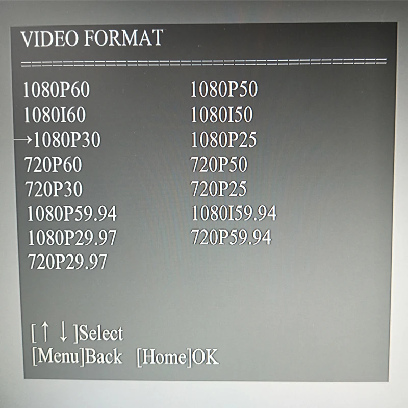 Menu Video format